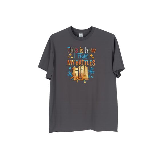 Gildan Tops - Women's Gildan XL Gray Christian Graphic Shirt "This Is How I Fight My Battles"